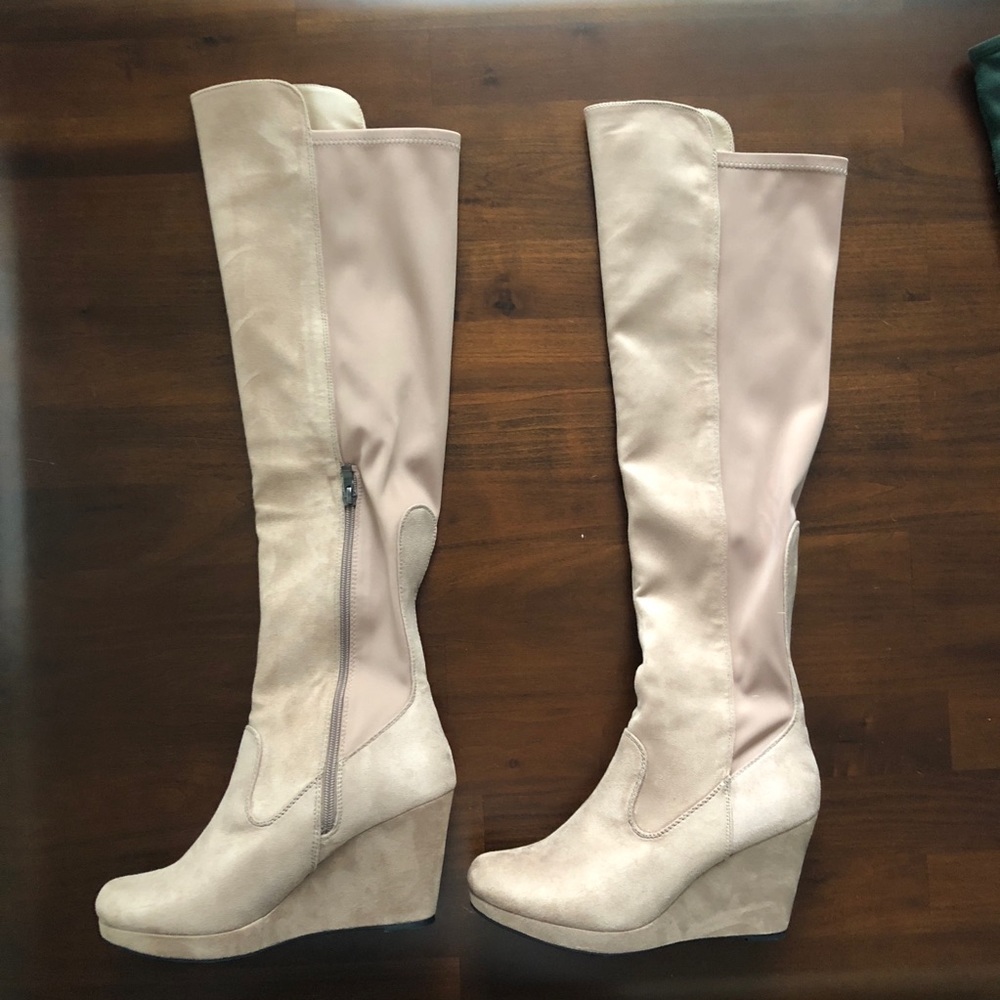 Blush Pink OTK wedge Boots